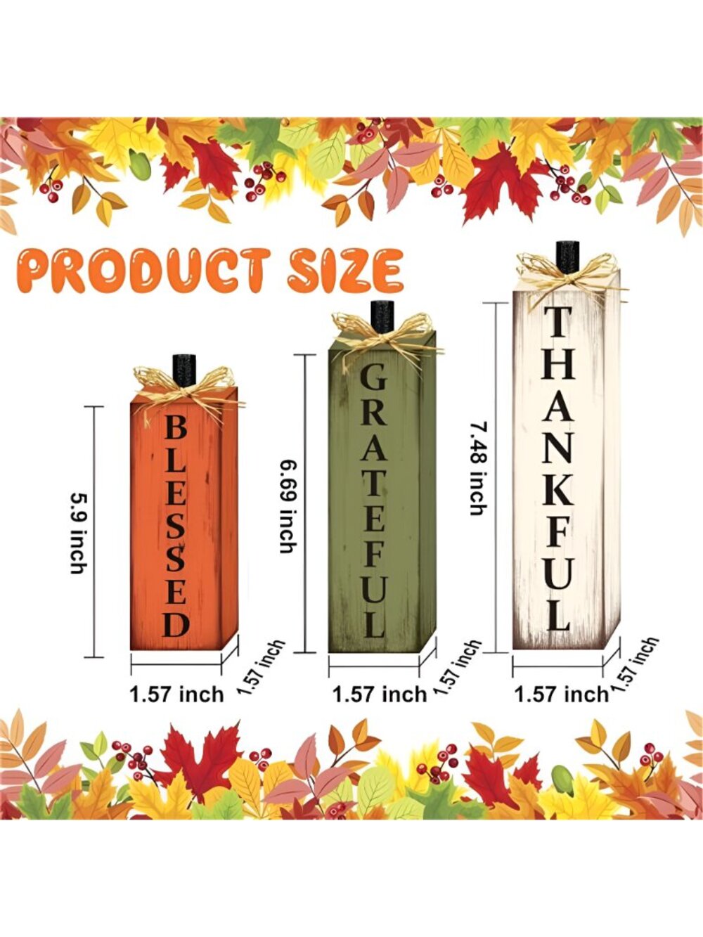 Thankful Blessed Grateful Tabletop Signs Thanksgiving Wooden Block Signs - Picture 3 of 8